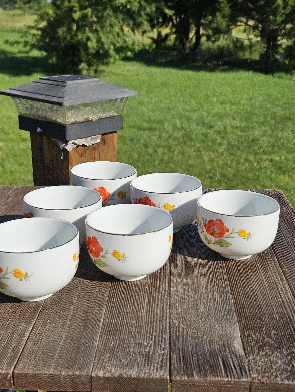 Set of 6 Vintage Fine Porcelain Floral Teacups - Made in Taiwan Vintage,